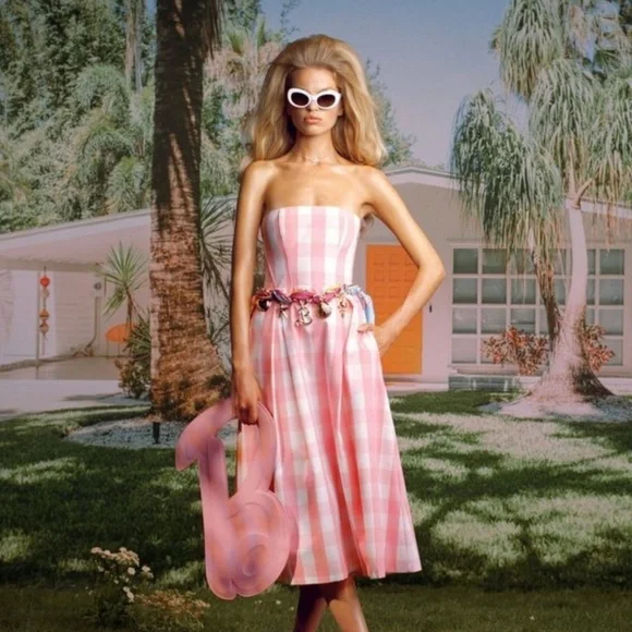 open lace back dress Darling 1950's Barbie Pink & White Gingham Wiggle Dress / Sz S  Xtabay  Vintage